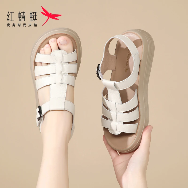 红蜻蜓女鞋小众高质感凉鞋时尚休闲真皮沙滩鞋软底舒适百搭女款鞋