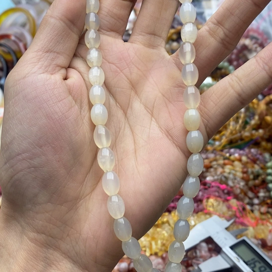 玛瑙/玉髓未镶嵌珠宝半成品一条天然7×9白玛瑙米珠B444