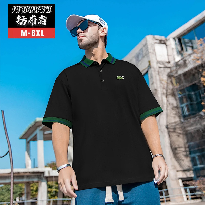 纺布者潮牌大码男装P2002夏季新款胖男生鳄鱼刺绣翻领短袖polo衫