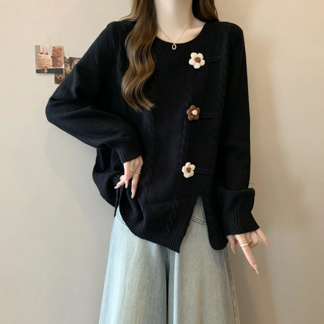 大码遮肚子设计感毛衣针织衫女秋冬胖mm宽松显瘦不规则打底衫上衣