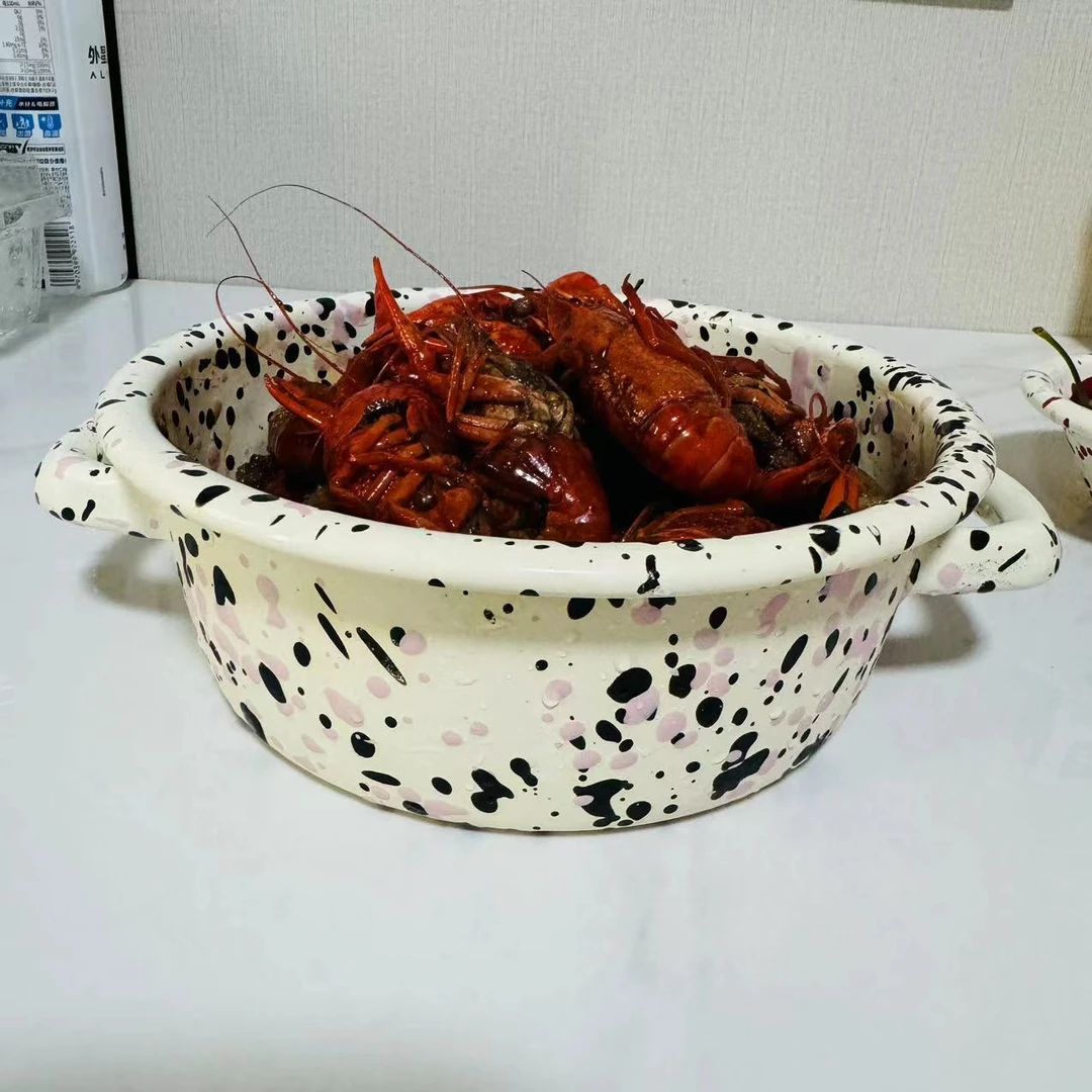 【颜值好物】黑粉内外泼墨18cm双耳芝士锅奶锅带把手搪瓷高颜值家用