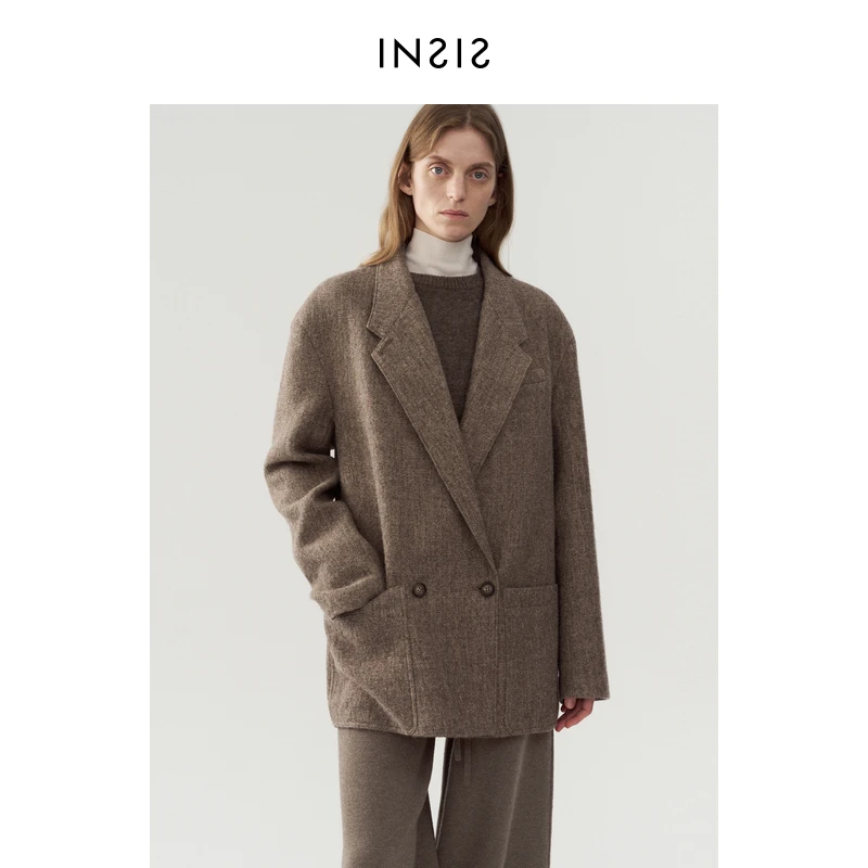 INSIS FEMME英式设得兰绵羊毛亚麻新中式西装短款外套FN24413002