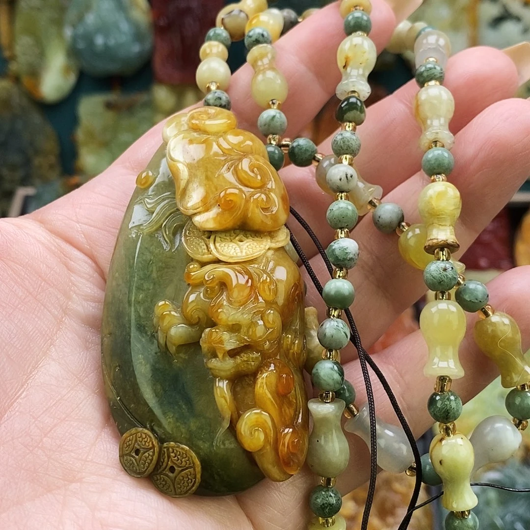 冬***冬蛇纹石玉未镶嵌颈饰精品手工貔貅赠送链子