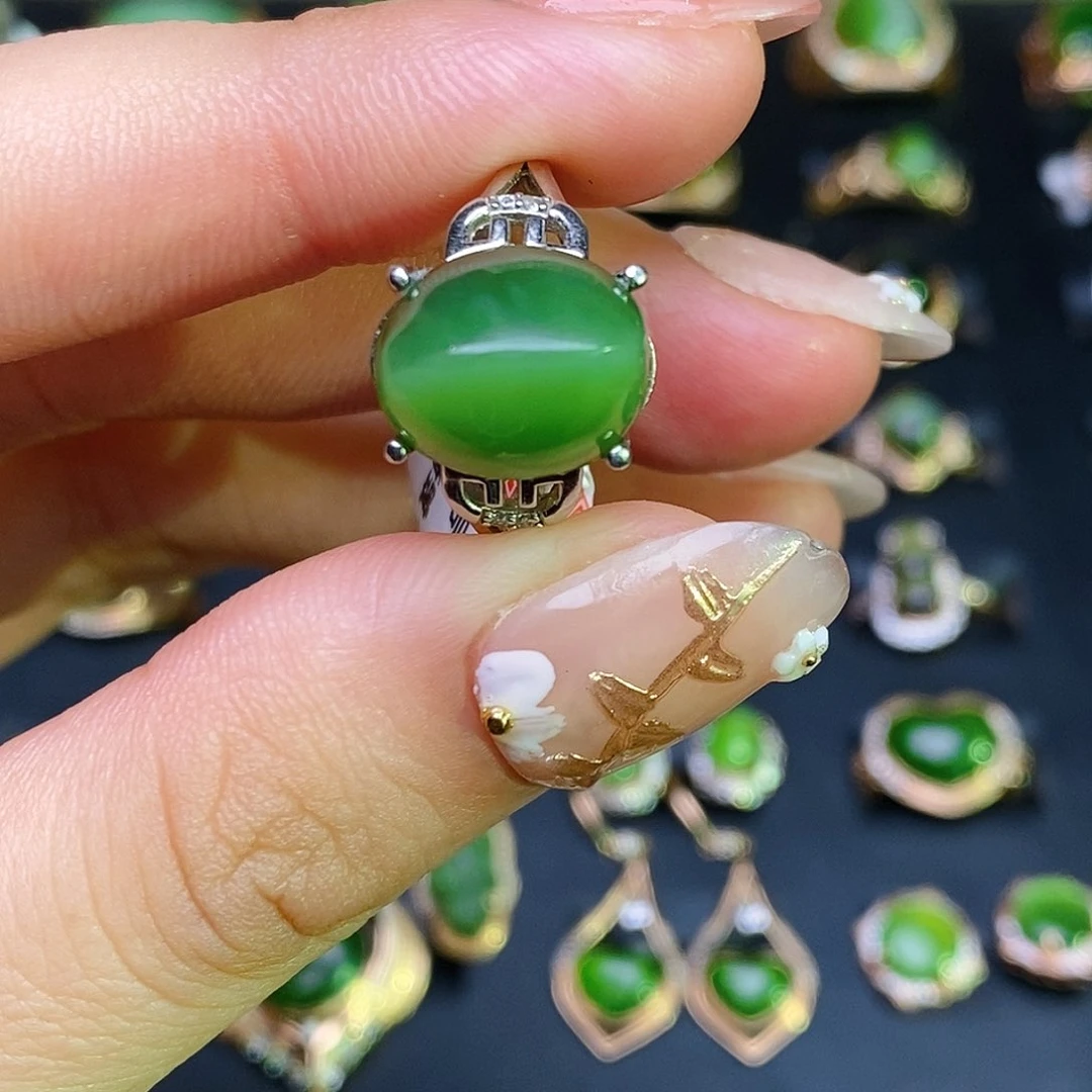 和田玉（碧玉）戒指银S925镶嵌