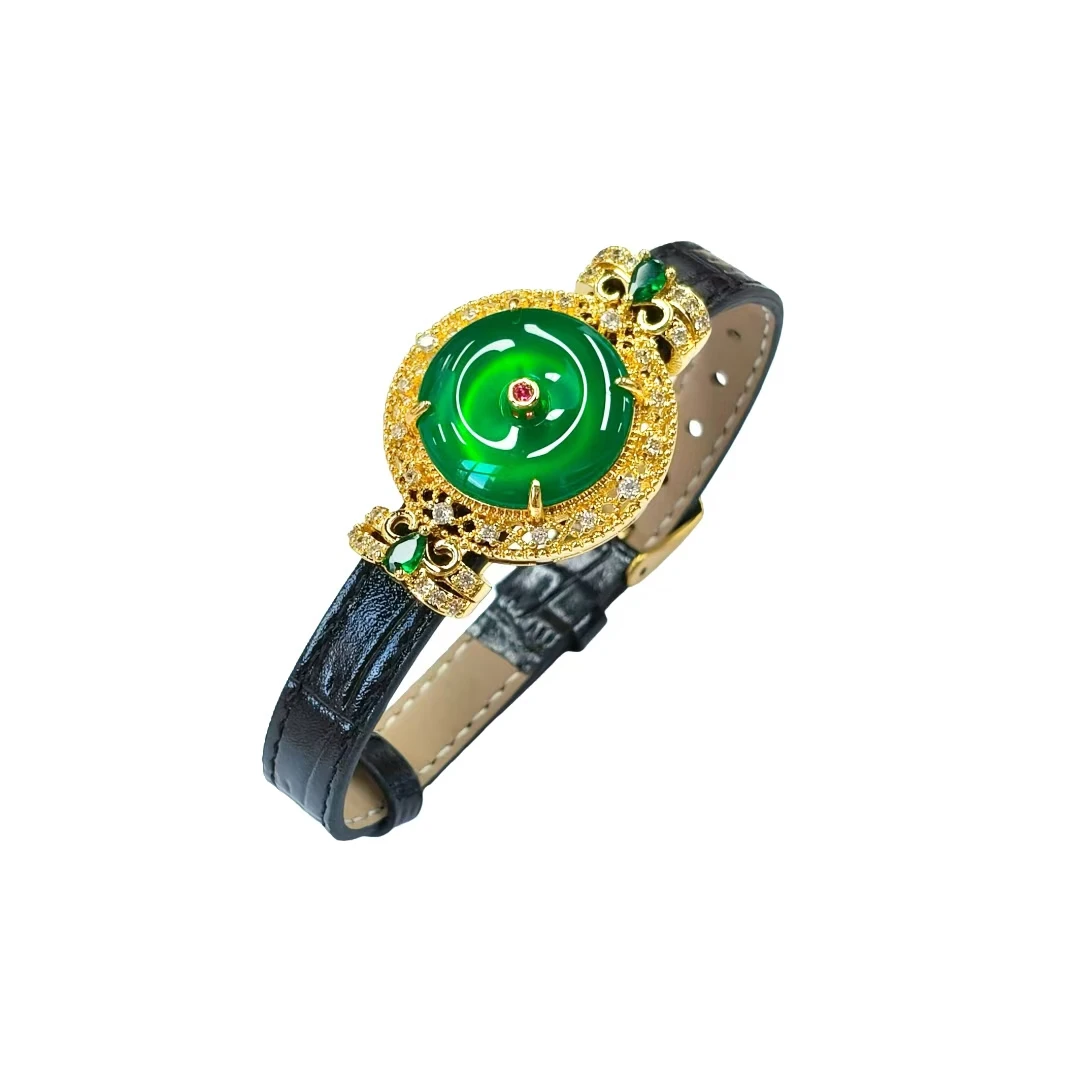 冰阳绿蛋面玛瑙手串C04-21赠礼盒（多样性发货）