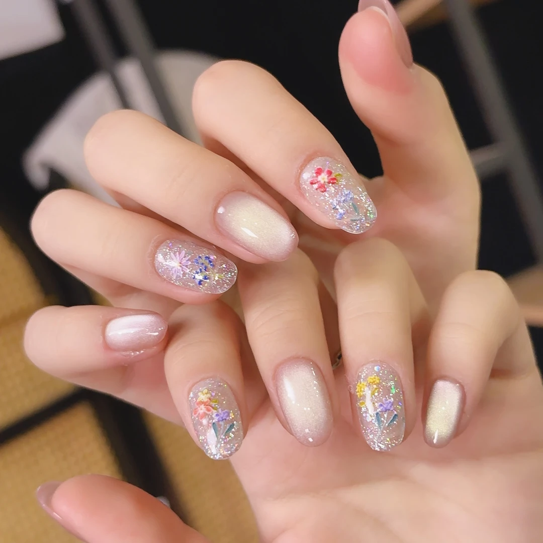 【莫奈夏日】春夏手工干花美甲贴轻奢显白猫眼设计穿戴甲美甲贴片