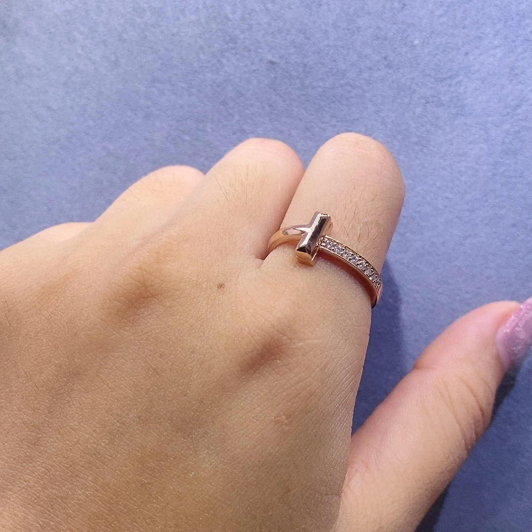 戒指/指环18K金镶嵌钻石k玫t1半钻戒指