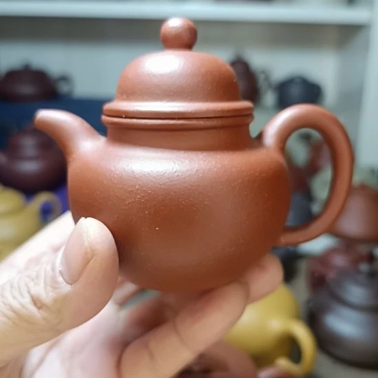 紫砂茶壶原矿红降坡掇球200cc半手工