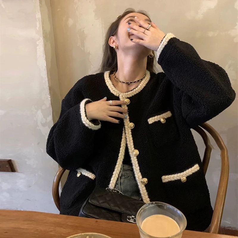 小香风外套女秋冬小个子厚外套羊羔毛棉服毛茸茸2025新款皮毛一体