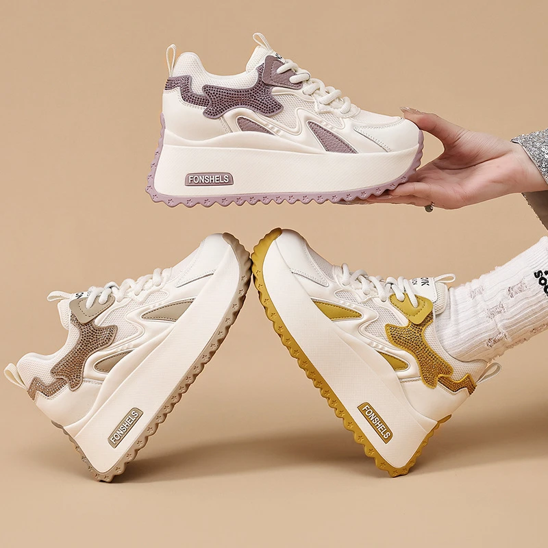 【8CM】小个子老爹鞋2025夏季新款时尚休闲网面透气厚底百搭女鞋子