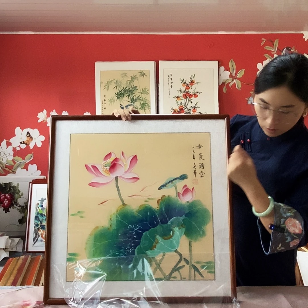 国画手写手绘带框包邮62✖️62国画作品