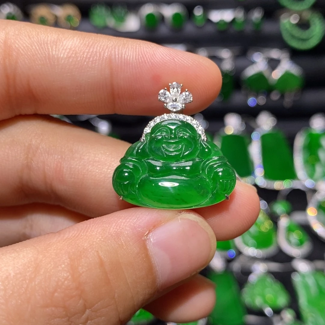 颈饰18K金镶嵌翡翠天然翡翠