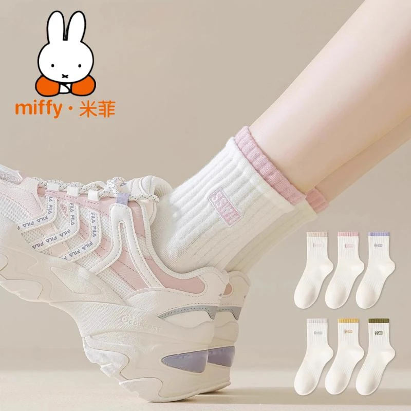 MIFFY/米菲袜子女士中筒袜夏季防臭透气运动袜无骨长筒春秋款棉袜