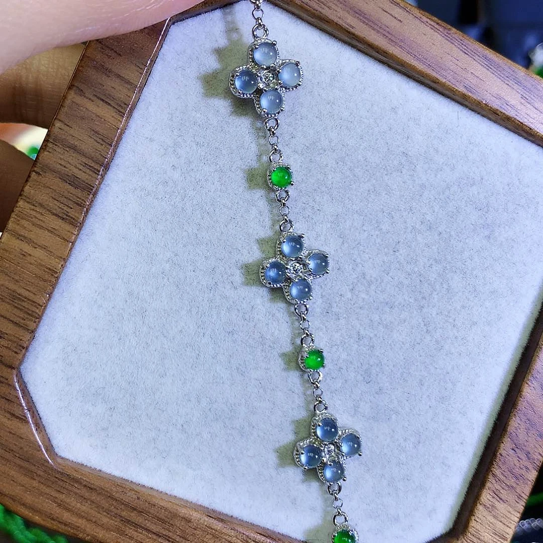 翡翠手链银S925镶嵌天然翡翠手链