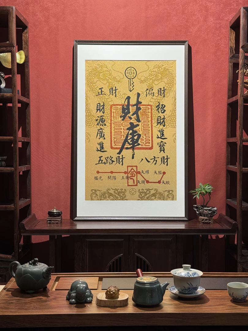刺绣材质财库挂画适用于茶室书房办公室装饰