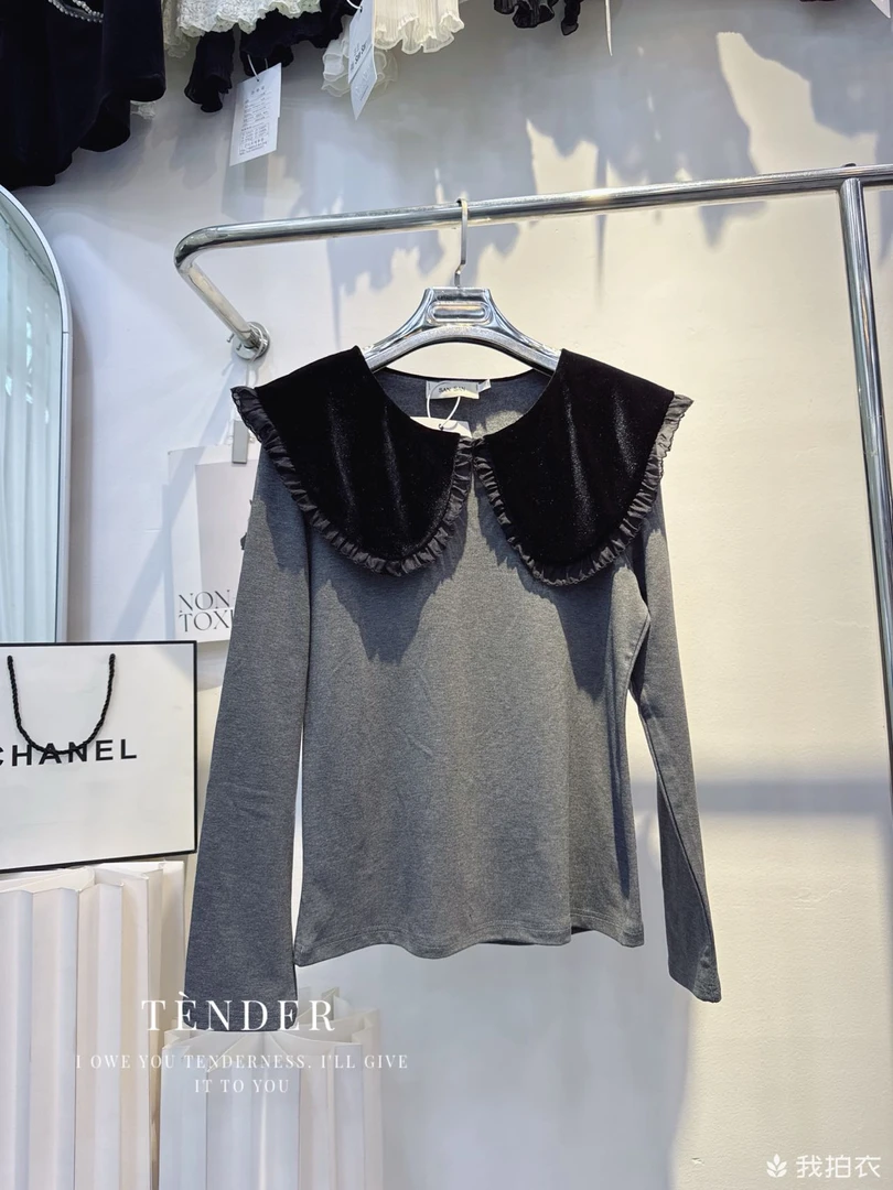 韩系娃娃领加绒减龄百搭显瘦娃娃衫