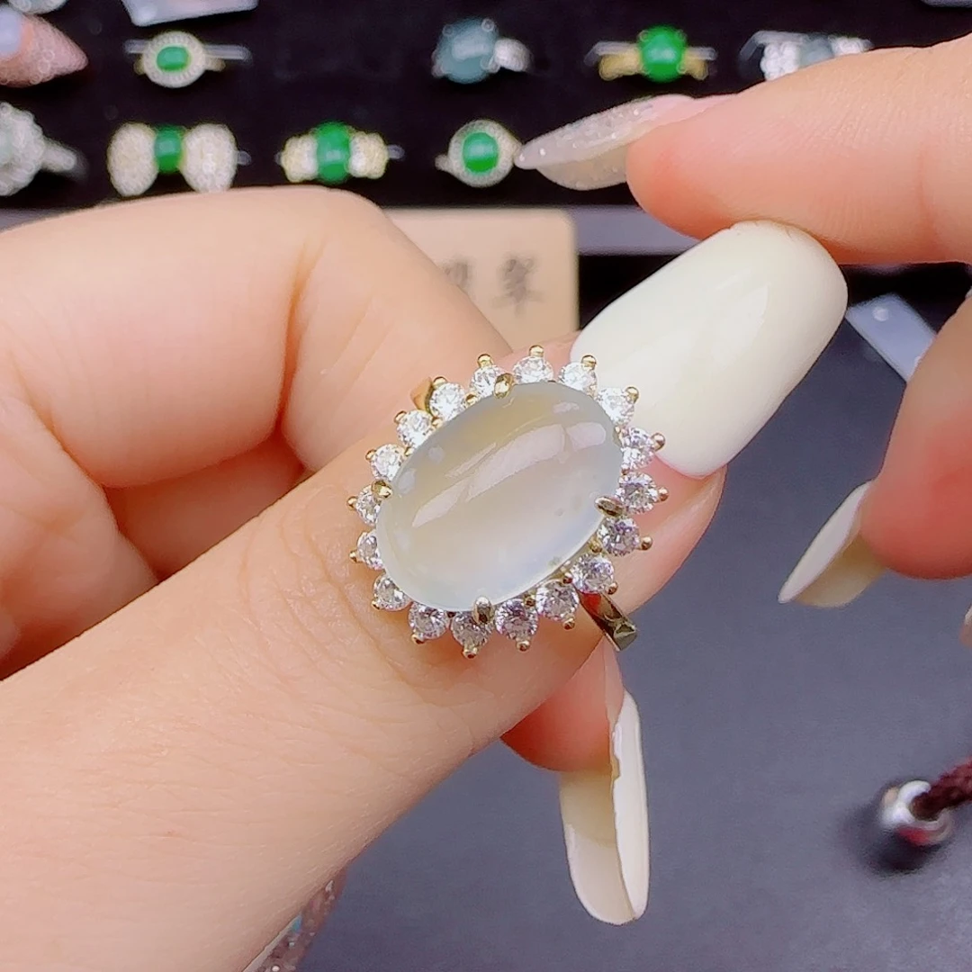 翡翠戒指银S925镶嵌1111