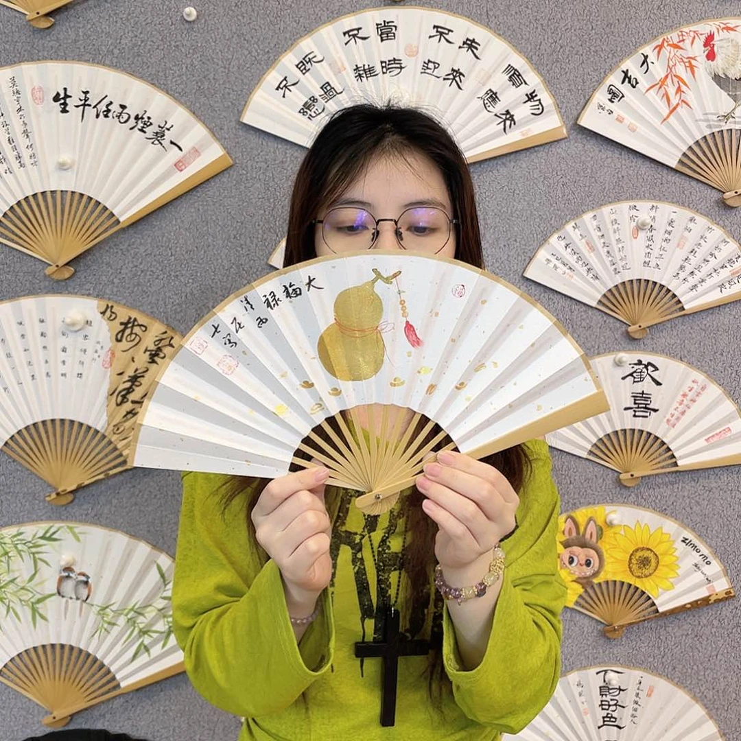 书法6寸玉竹-纯手绘-文玩扇骨（默认粘好）