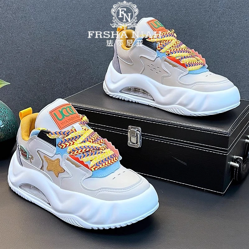 法莎尼亚美式厚底板鞋夏季轻便厚底气垫时尚潮流百搭休闲男士板鞋