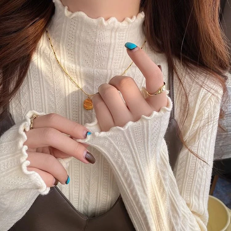 白色打底衫女秋冬季内搭2025新款半高领边针织衫中领长袖毛衣上衣