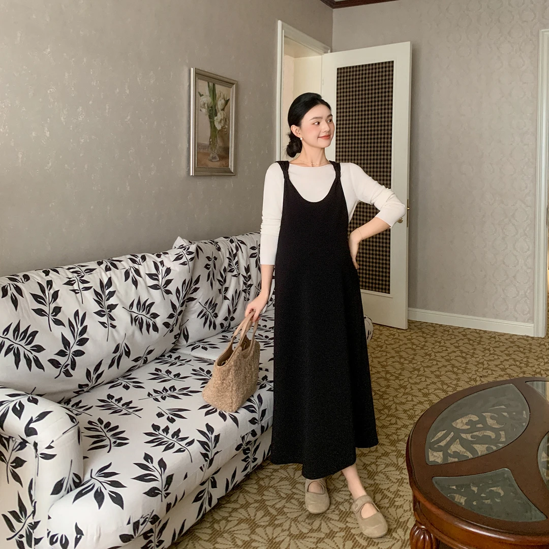 ZMA孕妇装【纯色背心裙】春秋孕妈针织衫内搭设计感长裙连衣裙