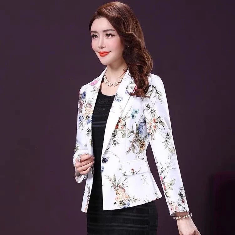 春夏新款修身单粒扣短款大码显瘦女装长袖女式外套小西装薄款西服