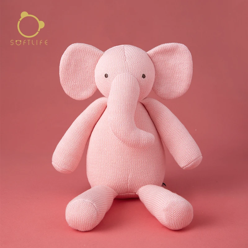 softlife大象安抚玩偶婴儿玩具可啃咬宝宝陪伴公仔针织娃娃抱睡