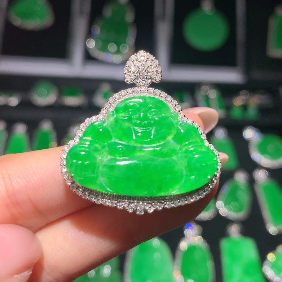 翡翠18K金镶嵌吊坠(不含链)翡翠