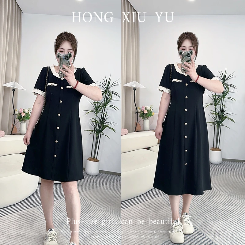 【红袖雨】微胖夏季时尚法式赫本风气质撞色连衣裙-281576+281577