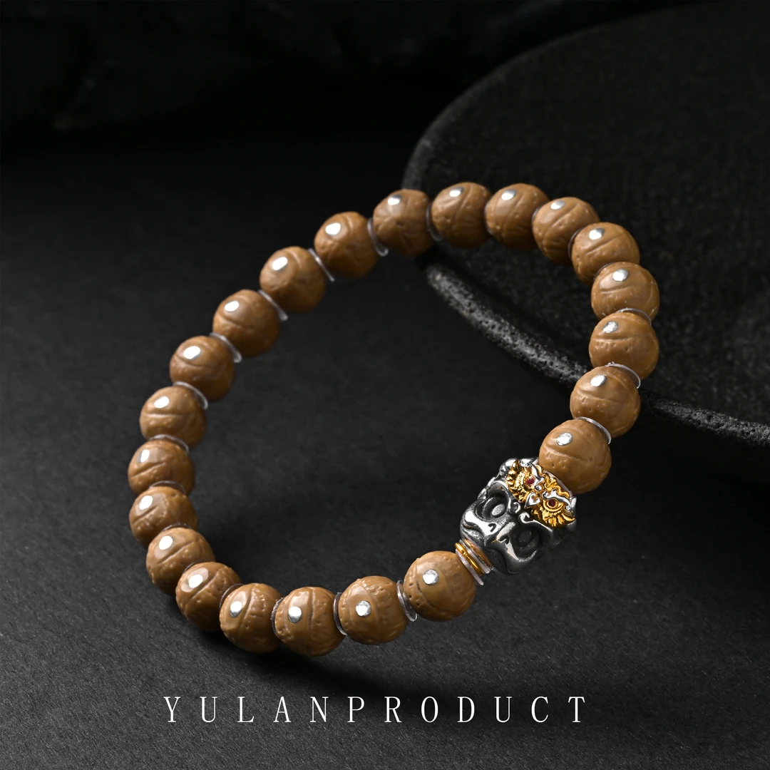 钰澜文玩【周】s925银 猴头凤眼手工雕刻手串-8mm+