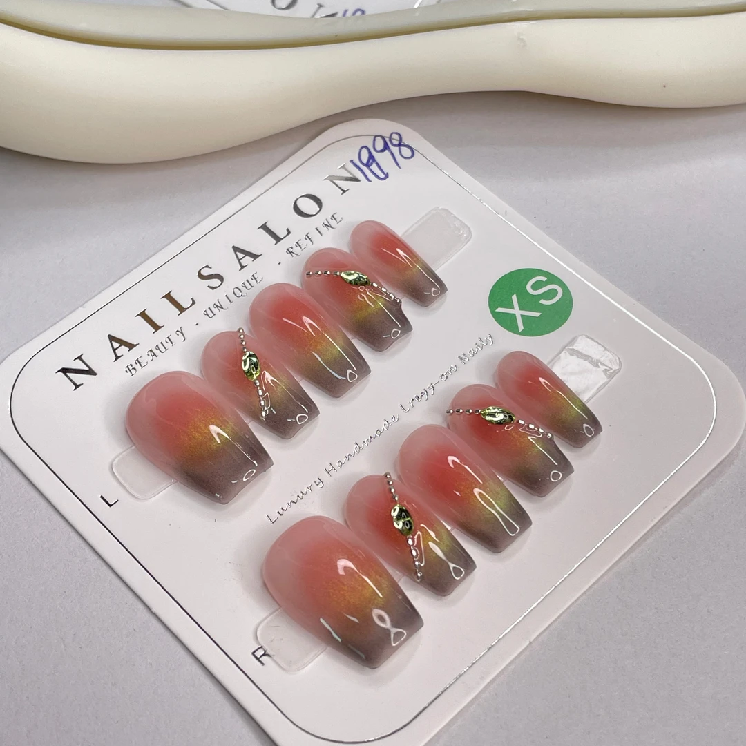 【绿野仙踪】绿色猫眼渐变裸色腮红纯手工穿戴甲