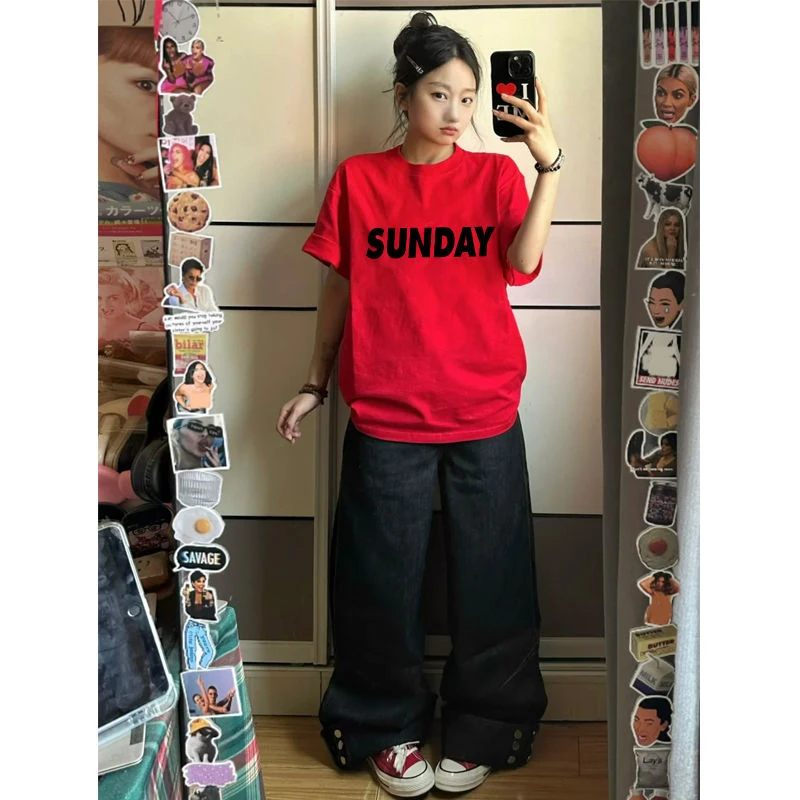 2025本命年新款红色短袖t恤蛇年春节元旦舞台表演宽松喜庆上衣ins