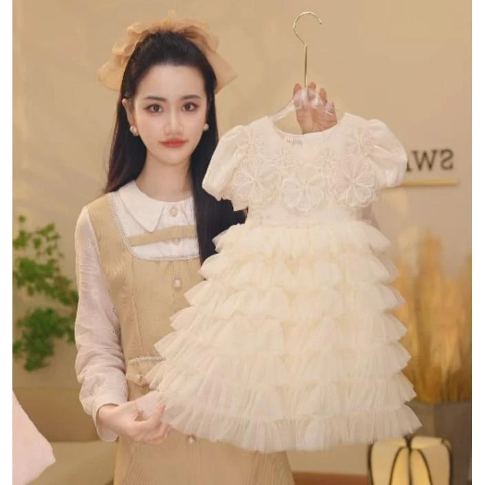【现货】【Y.d1064】2025夏季女宝泡泡袖多层网纱蛋糕公主礼服连衣裙