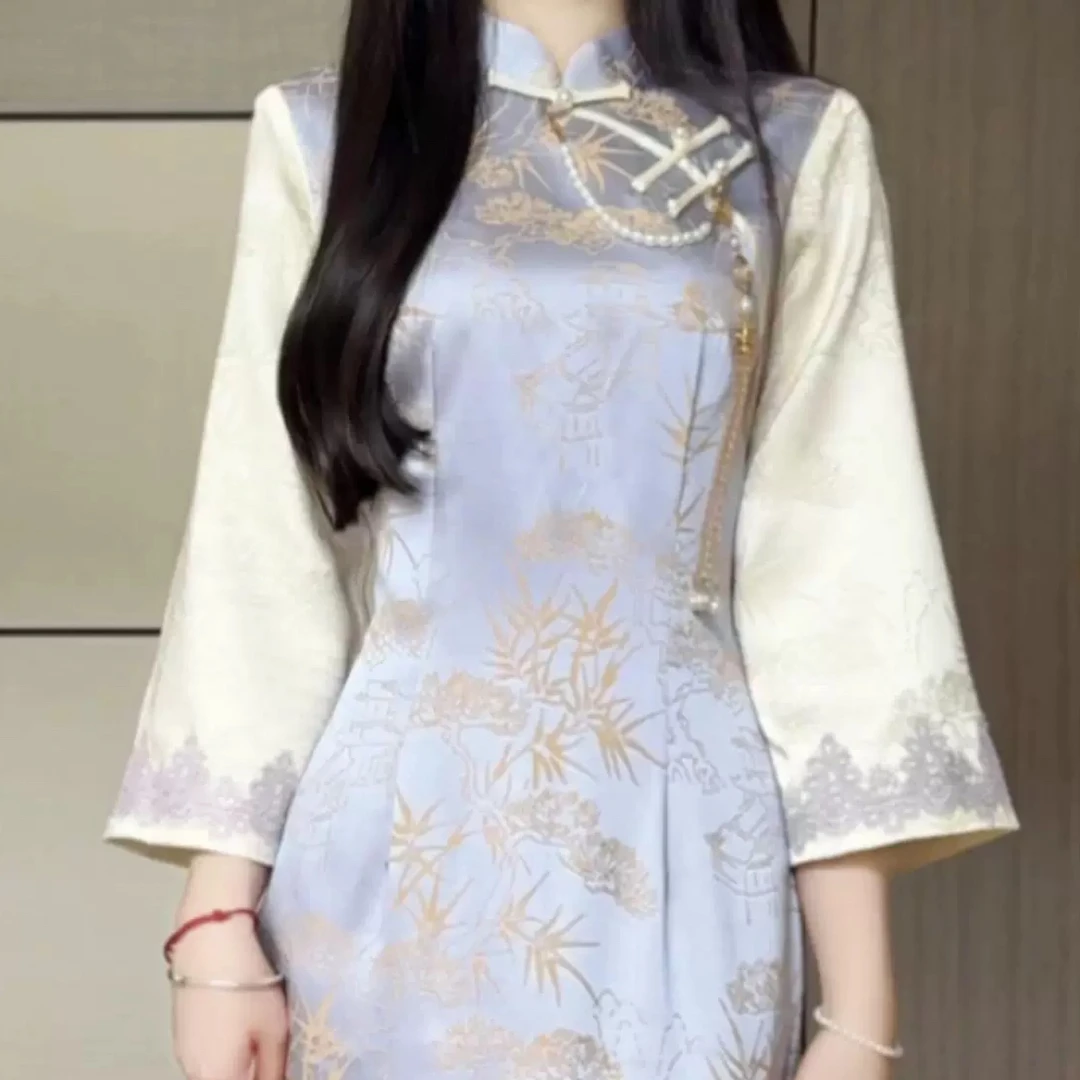 771 年轻款素雅提花倒大袖《紫枫》旗袍