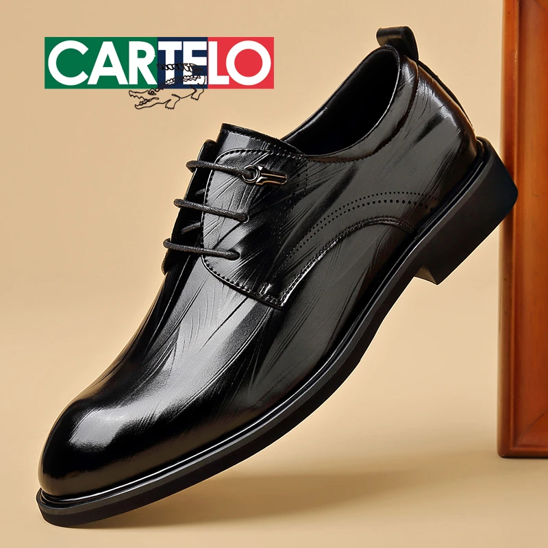 CARTELO/卡帝乐鳄鱼秋季新款男士商务休闲流水纹皮鞋软底百搭