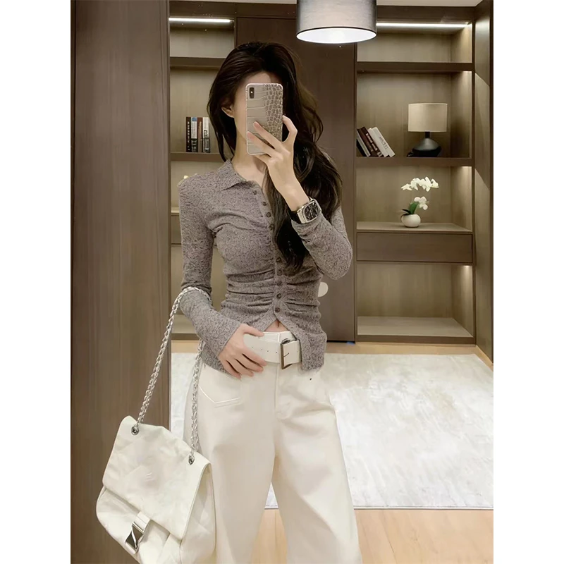 春秋新款高级感针织衫长袖打底衫上衣小众炸街高级感高腰裤子套装