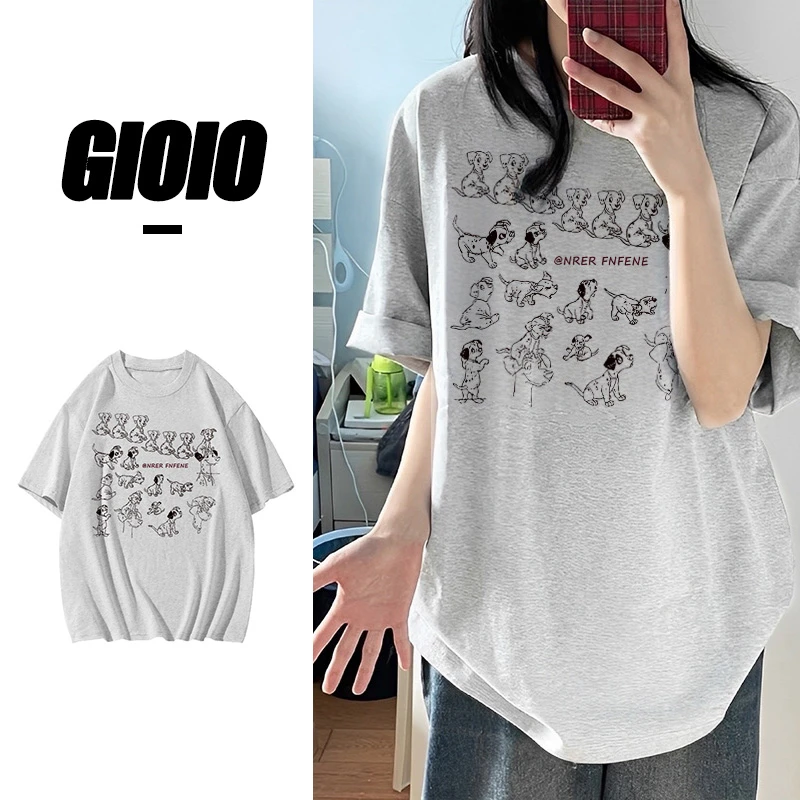 纯棉240克动物印花港风上衣高街宽松时尚美式短袖t恤女休闲