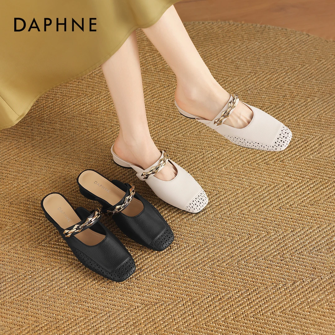 达芙妮镂空包头半拖鞋女2025新款夏季编织穆勒鞋玛丽珍凉拖鞋zc