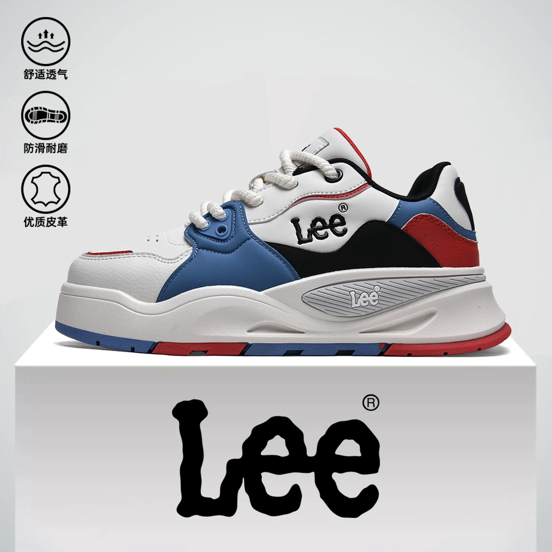 Lee真皮板鞋2025秋季透气时尚户外运动男鞋男士厚底休闲鞋面包鞋