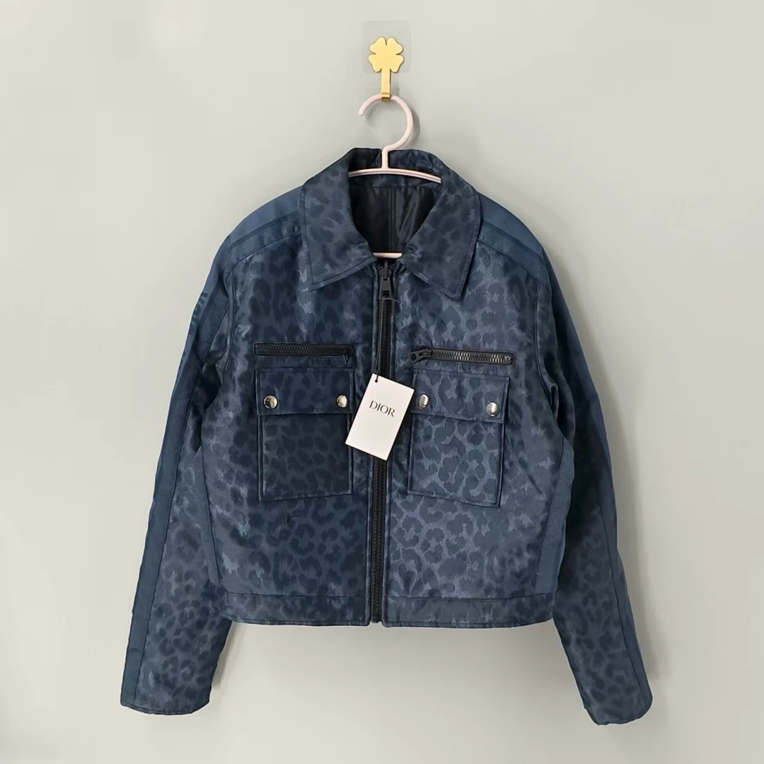 99新 DIOR/迪奥 葡萄籽奢潮/Dior正反豹纹满印夹克/40外套蓝色