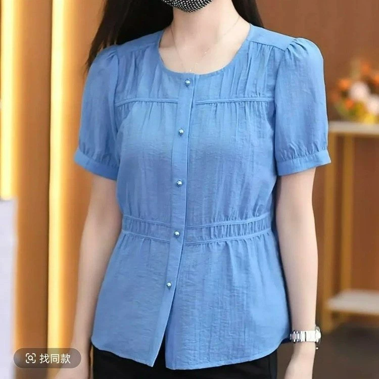夏季3g洋气气质时尚衬衫夏季韩版系带短袖衬衣百搭短款韩版方领