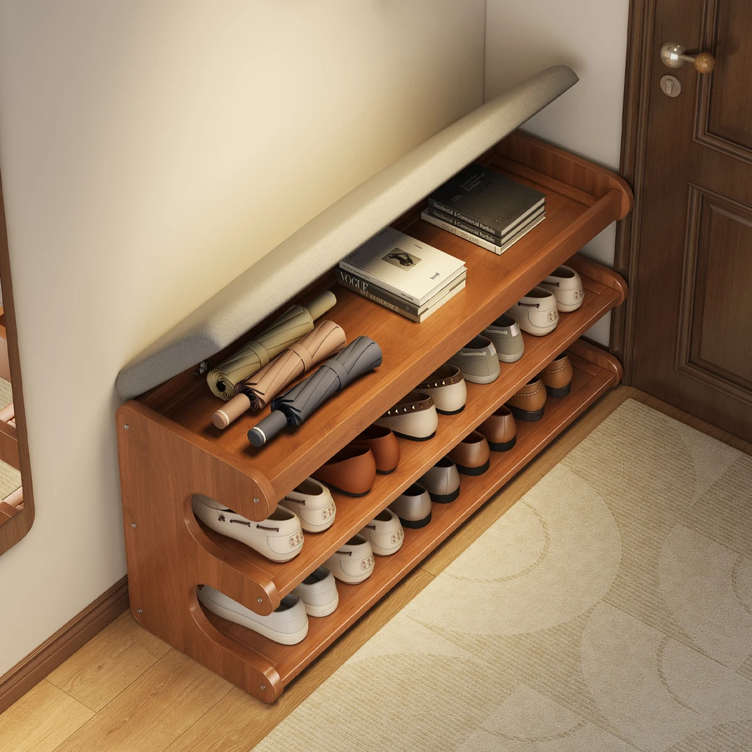 家用门口多层换鞋凳坐凳一体入户门收纳架软包可坐收纳整理鞋架子