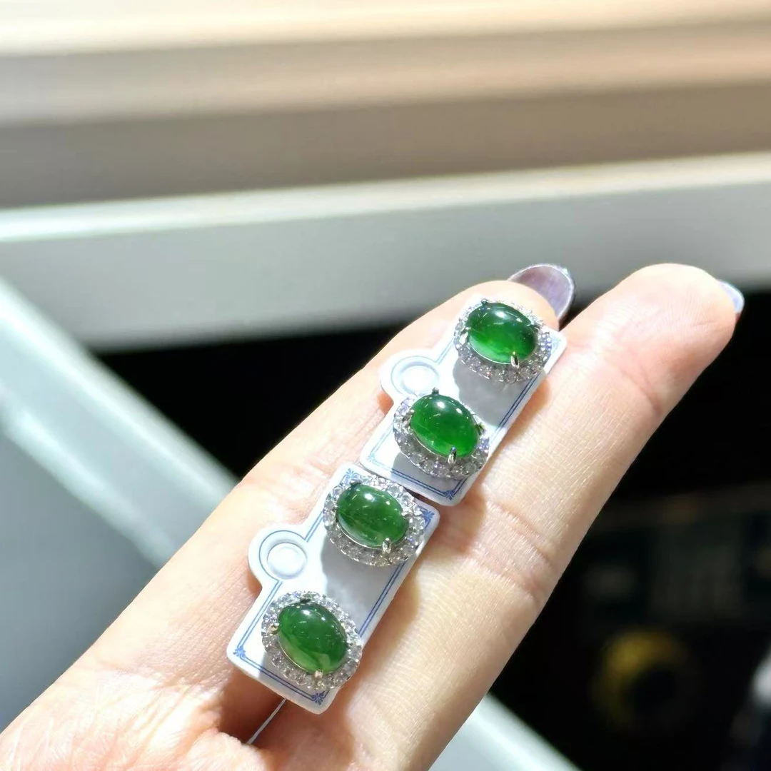 【1.7】翡翠蛋面耳钉多样性发其一对@k