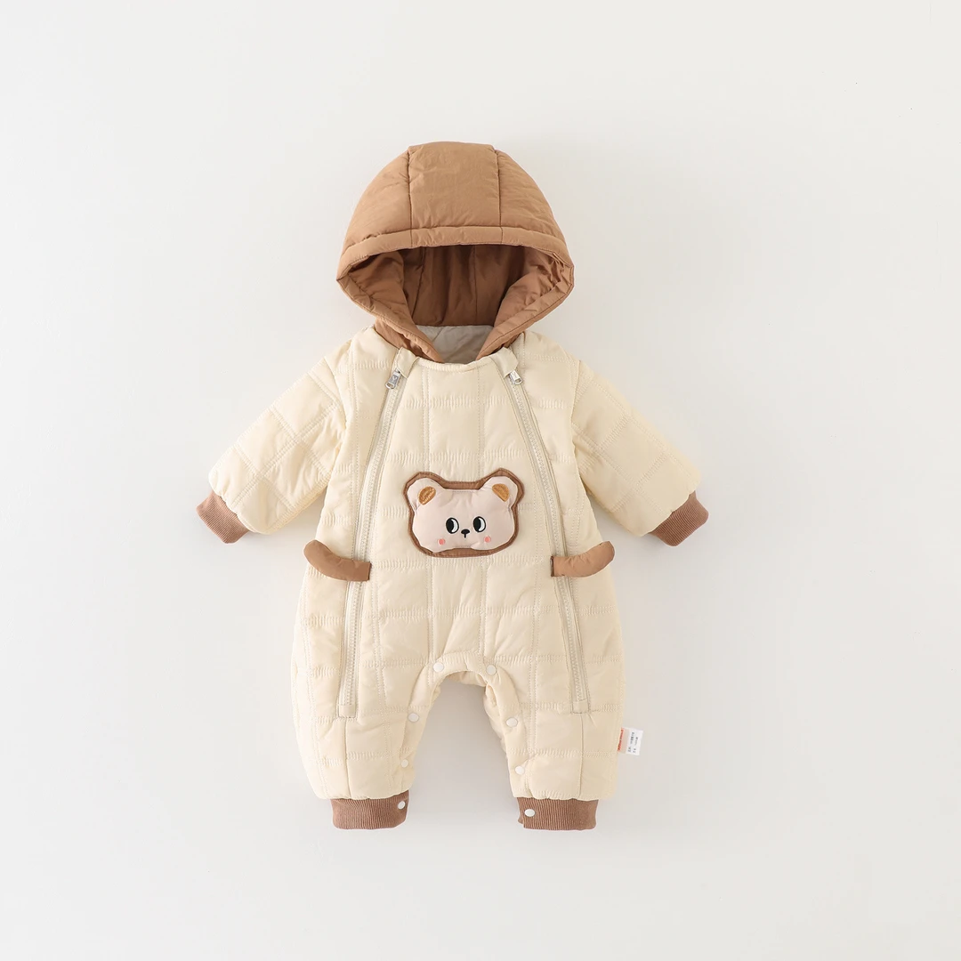 冬季男宝宝衣服夹棉加绒加厚可爱哈衣爬服2025婴幼儿双拉链连体衣