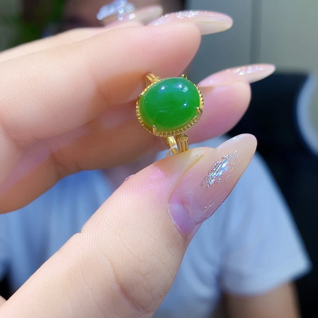银S925镀金镶嵌戒指和田玉（碧玉）