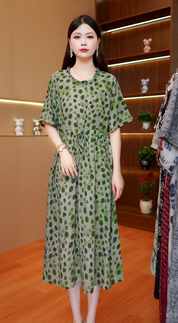 复古系带雾中迷蒙双穿连衣裙中长款夏季短袖女装碎花