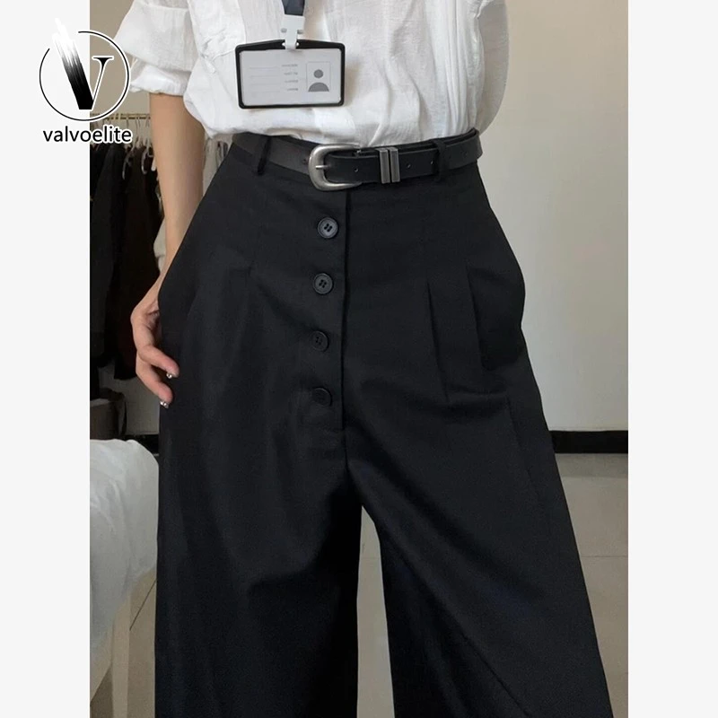 VALVOELITE复古黑色高腰西装裤直筒垂感镰刀休闲裤拖地阔腿弯刀裤
