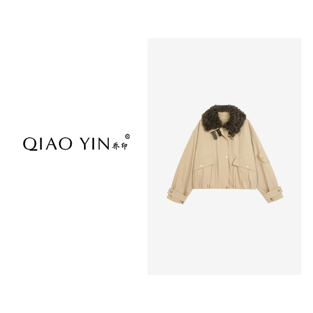 QIAO YIN"羽绒服“时尚气质休闲宽松翻领冬季派克羽绒服QY28771