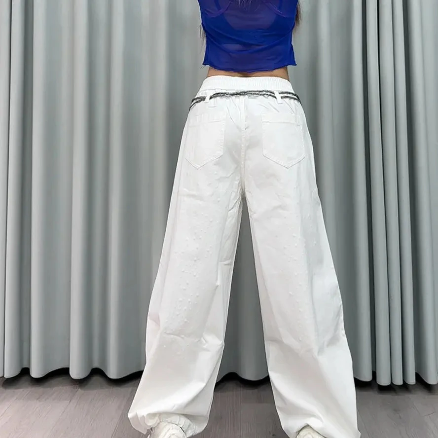 广场舞裤子潮牌牛仔烫钻高档面料双抽绳长裤辣妹显瘦时尚休闲长裤