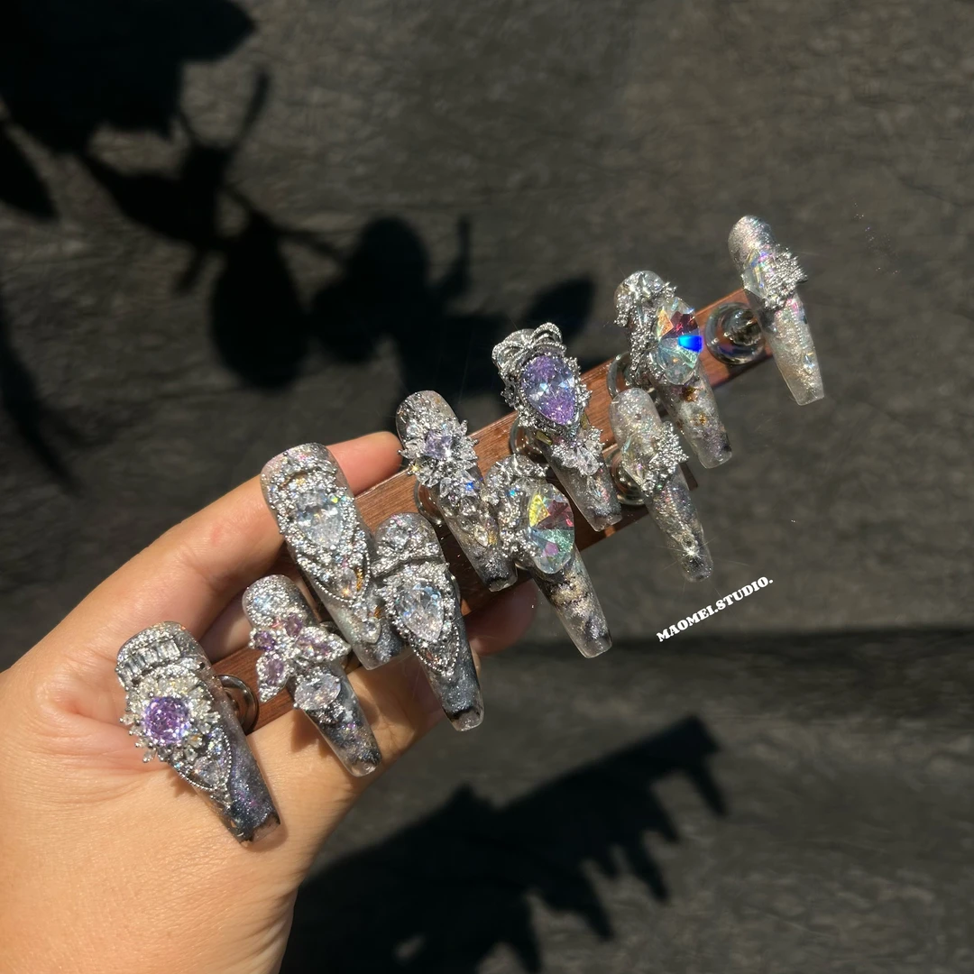 【天青色等烟雨】猫妹穿戴甲 轻奢长尖细狗爆闪穿戴甲百搭闪猫眼